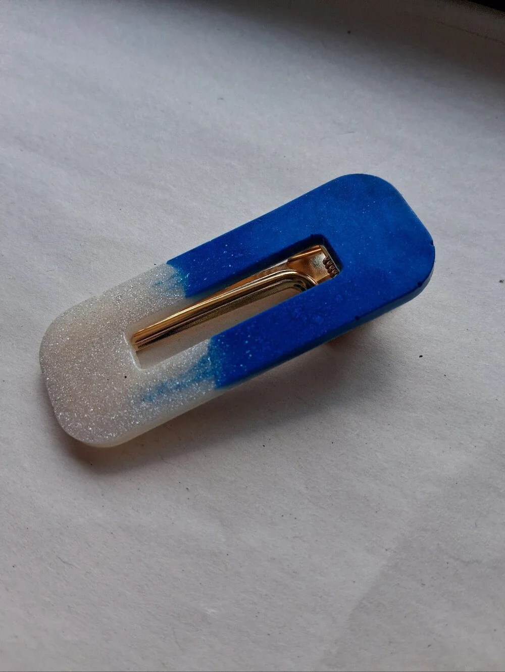 5/$25 Hand Crafted Blue and White Glitter Ombre Resin Hair Clip